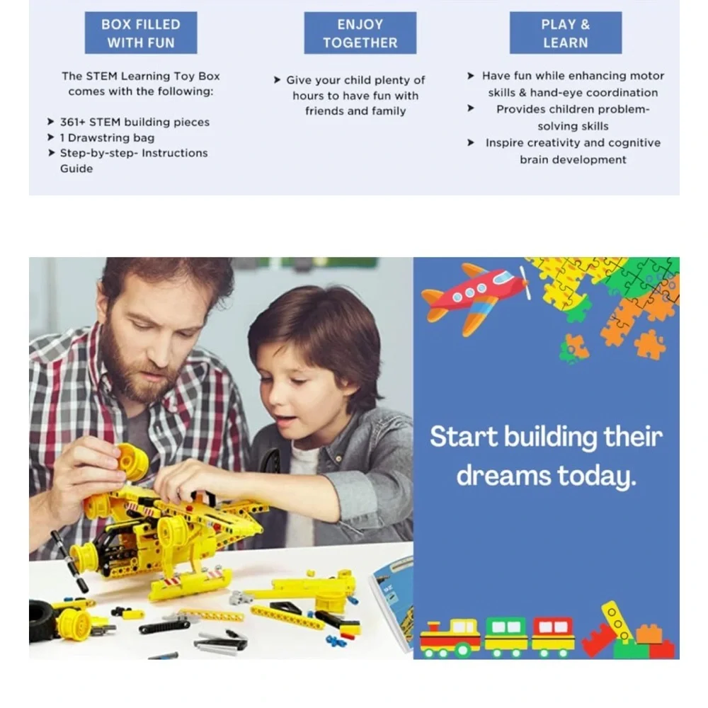 NEW STEM Toys Building Set for Kids 8-12 (361 pcs) Construction Engineering Kit